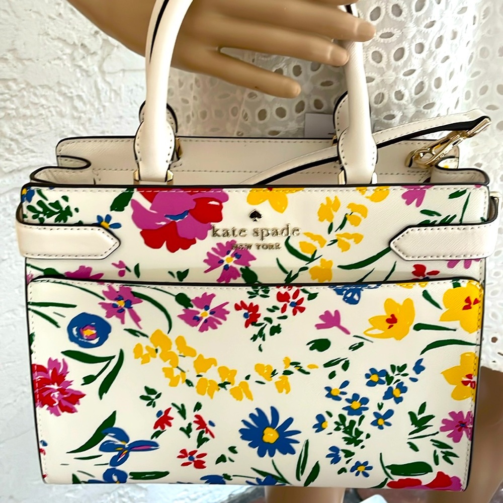 🎁 BEAUTIFUL NWT KATE SPADE MEDIUM SATCHEL GARDEN BOUQUET CREAM MULTI STACI